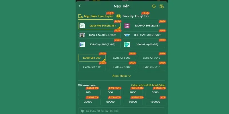 Giao diện mục nạp tiền MG188 thân thiện, dễ thao tác trên mọi thiết bị